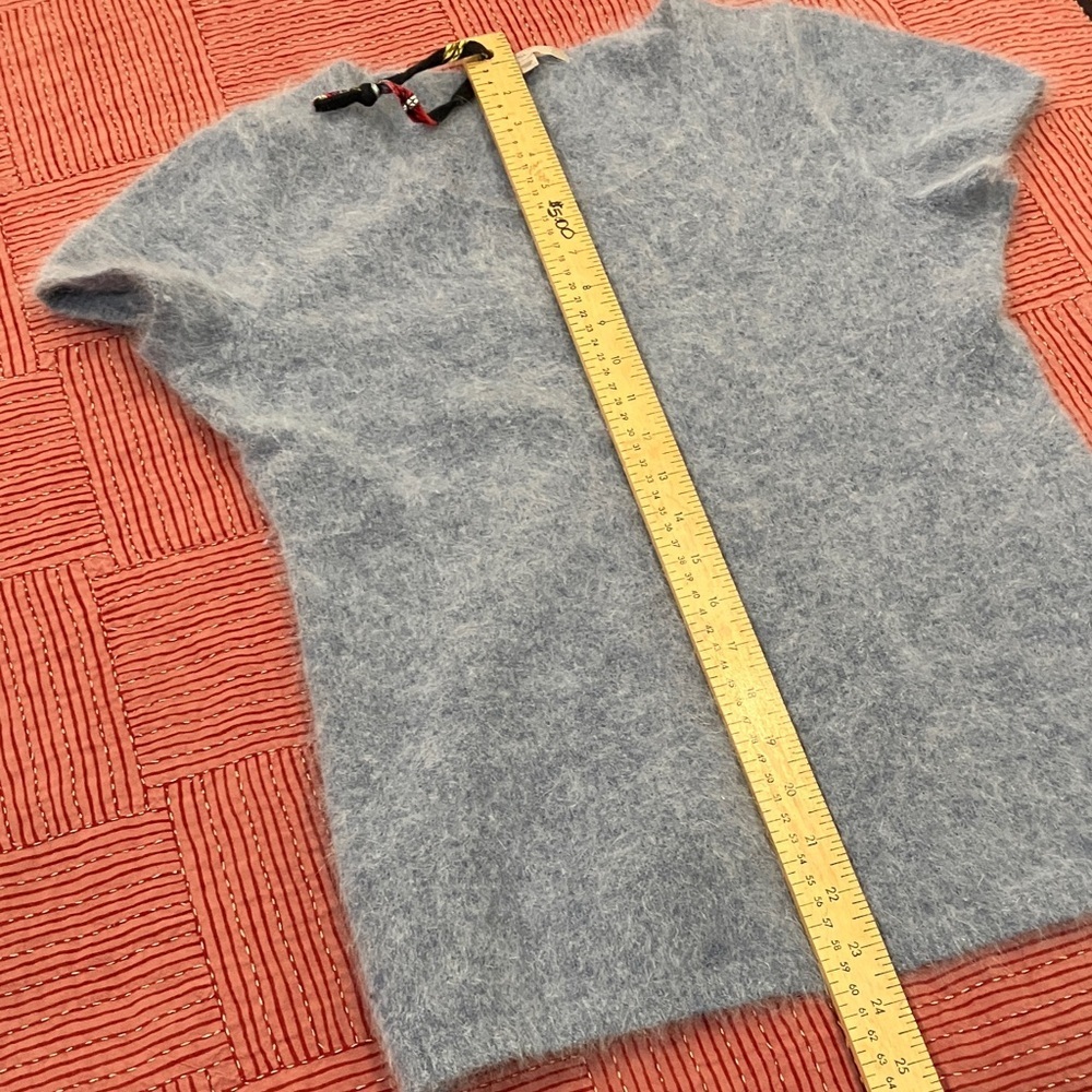 Angora small GAP Heather gray blue Fuzzy short sleeve Sweater - Picture 5 of 9